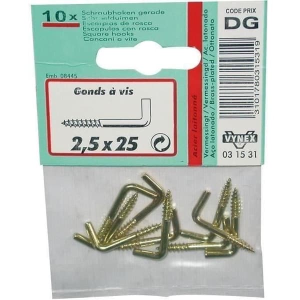 Skruv med gänga - mässingbelagd stål - 2,5x25 mm