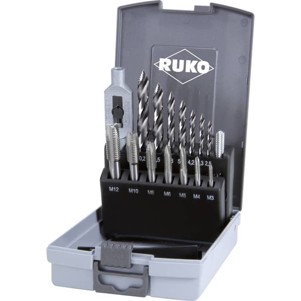 RUKO 259004RO Handgängtappborr-set 15 delar M3 - M12 DIN 352, DIN 338 HSS 1 set
