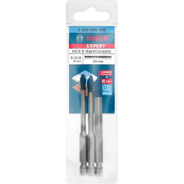 Bosch Professional Fliseboresæt Expert Hex-9 Hardceramic 5/6/8 Mm 3 Enheder Søvfarvet