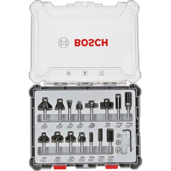 Bosch Professional 15 6 Mm Træ Bit SÆt Til 6 Mm Skaft Router Søvfarvet