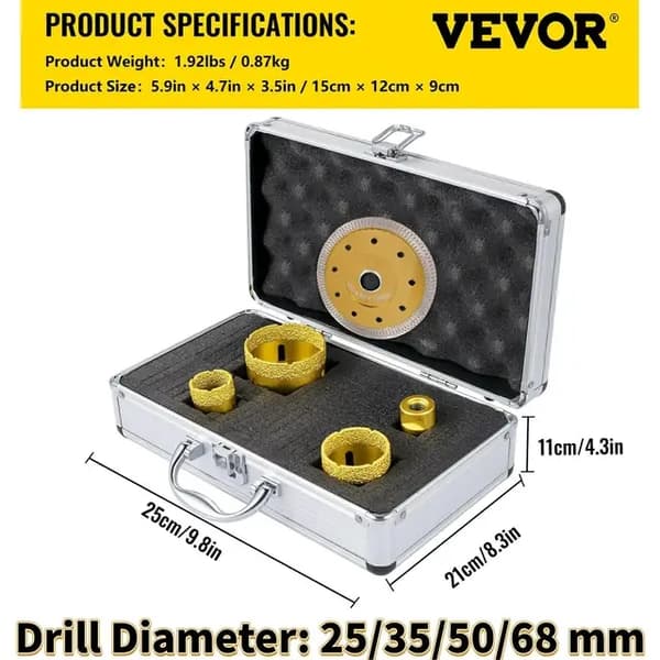 Diamant Hulsave Sæt, Borehoved til Fliseboring, Tør Våd Skæring, 7PCS Gylden