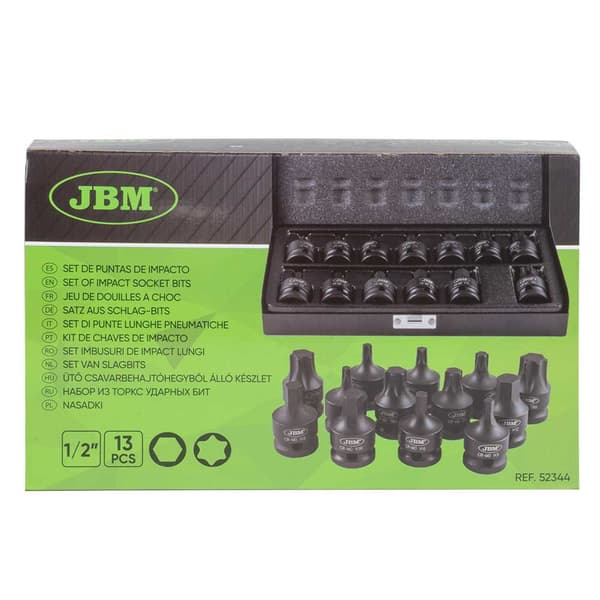 Jbm 1/2´´ Set Med Sexkantiga Och Torx-slagskruvmejselbits 13 Enheter