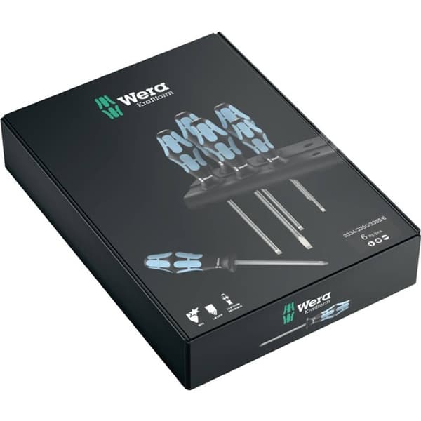 Wera 3334/3350/3355/6 Skruvmejsel set Verkstad 6 delar Spår, Stjärnspår Phillips, Stjärnspår Pozidriv
