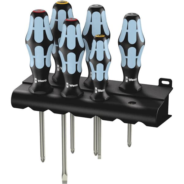 Wera 3334/3350/3355/6 Skruvmejsel set Verkstad 6 delar Spår, Stjärnspår Phillips, Stjärnspår Pozidriv