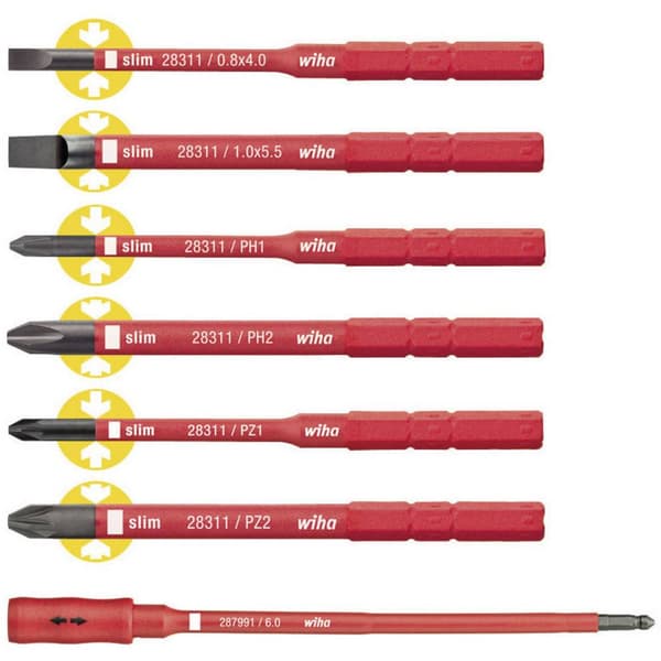 Wiha VDE Spår, Stjärnspår Phillips, Stjärnspår Pozidriv Skruvmejsel set 4 mm, 5.5 mm PH 1, PH 2, PZ 1, PZ 2 6 mm Passar