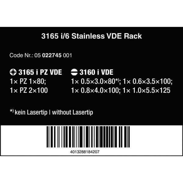 Wera 3165 i/6 Skruvmejsel set VDE 6 delar Spår, Stjärnspår Pozidriv