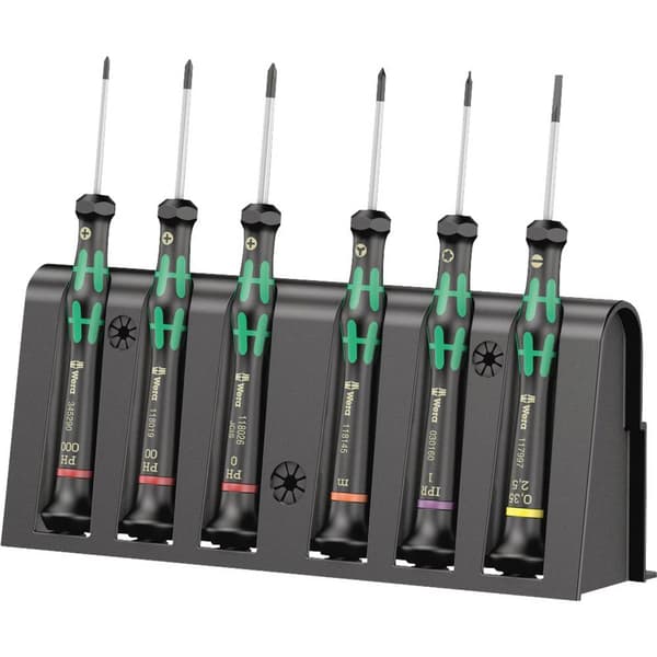 Wera 2050/6 Skruvmejsel set Elektronik och finmekanik 6 delar Spår, Stjärnspår Phillips, TORX Plus, Microstix