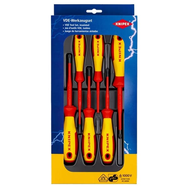 Knipex Skruvmejsel set VDE Spår, Stjärnspår Phillips, Stjärnspår Pozidriv