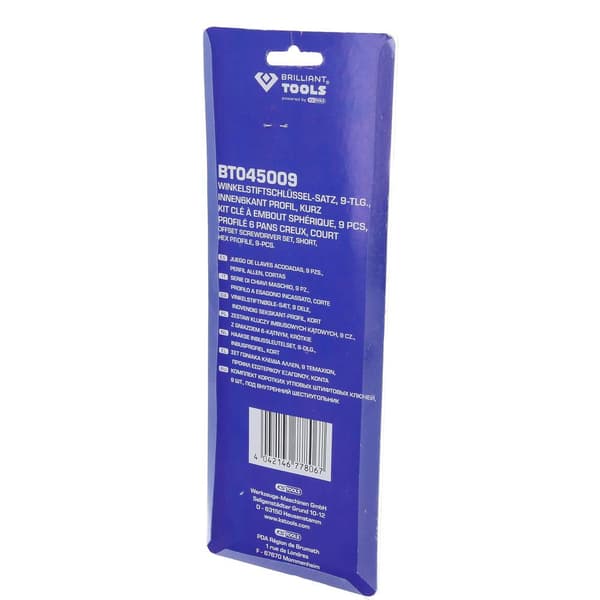 Brilliant Tools BT045009 Vinkelskruvmejselset 1.5 mm, 2 mm, 2.5 mm, 3 mm, 4 mm, 5 mm, 6 mm, 8 mm, 10 mm 9 delar