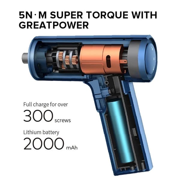 5N.m 2000mAh uppladdningsbar sladdlös elektrisk skruvmejsel kit med LED-ljus och förvaringsväska, lätt och bärbar