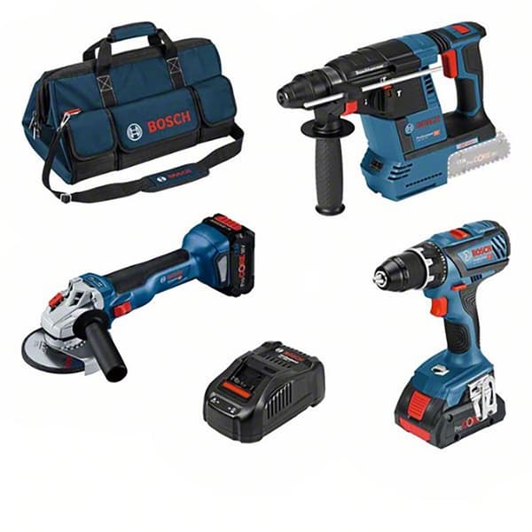 Bosch Professional 18v Gsr+gws+gbh+2xpc 18v+gal+bag Elektrisk Skruvmejsel Silver