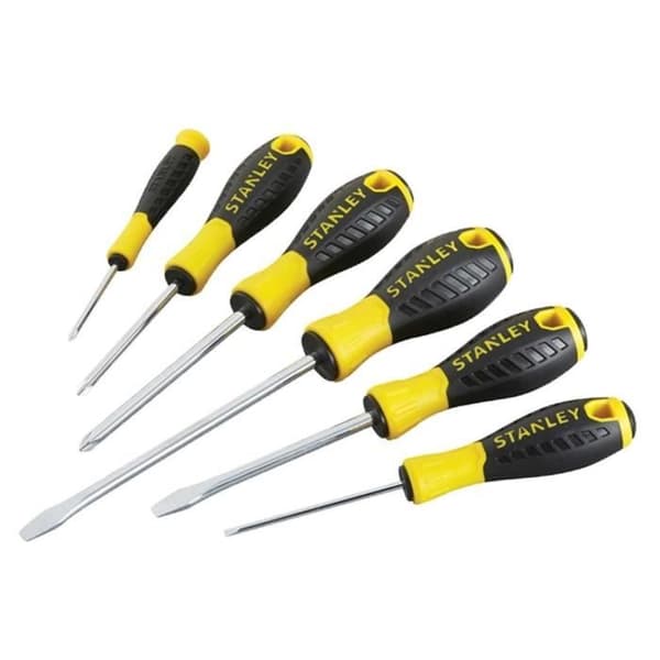 Skruvmejselsats - STANLEY - Essential - 6 delar - Handtag svart/gul - Bitar PH0, PH1, PH2