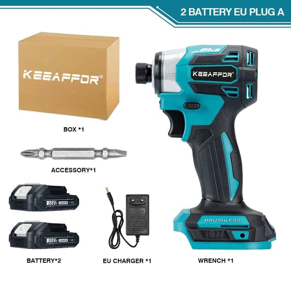 Batteridriven Skruvdragare, 688N.m Max. Moment, 7200RPM Hastighet,2 BATTERISET