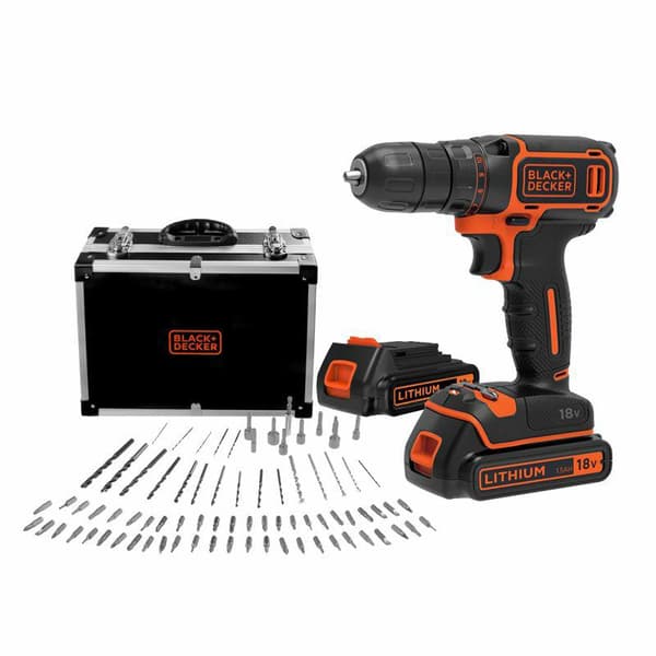 BLACK+DECKER SKRUETRÆKKER 18V BDCDC18BAFC 2x1,5Ah CASE +80 ACC