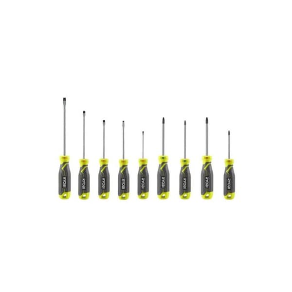 RYOBI - Set med 9 skruvmejslar med magnetblad SL3, SL4, SL5.5 x 2, SL6.6, PH1, PH2, PZ1, PZ2 - RHSDS9PC