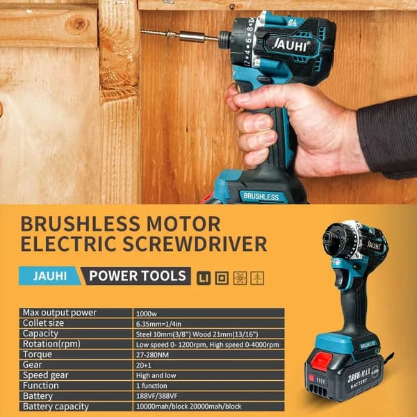 20+1 Gear Harjaton sähköinen ruuvimeisseli 1000W 4000rpm Yhteensopiva Makitan 20V akun kanssa, pitkäaikaiseen käyttöön, täydellinen raskaaseen käyttöö