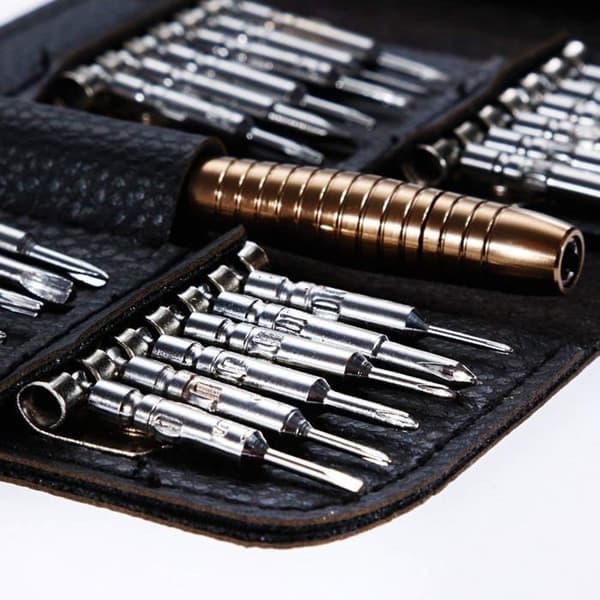 Skruvmejselkit 25 i 1 - Reparationsverktyg - Svart - Torx - Precision - Läderetui