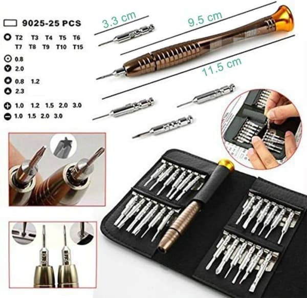 Skruvmejselkit 25 i 1 - Reparationsverktyg - Svart - Torx - Precision - Läderetui