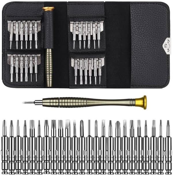 Skruvmejselkit 25 i 1 - Reparationsverktyg - Svart - Torx - Precision - Läderetui