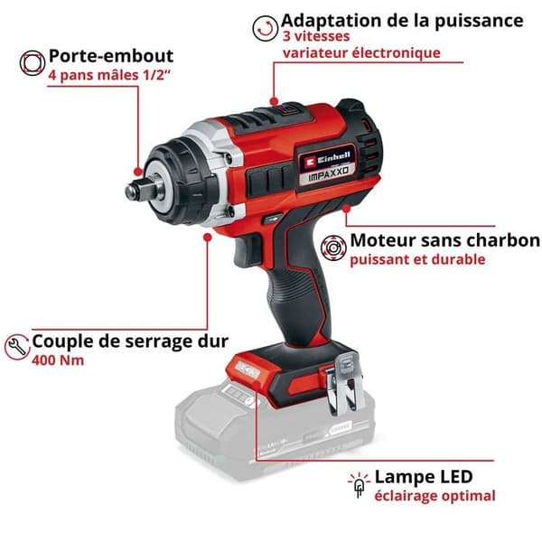 Einhell Professional Boulonneuse utan sladd IMPAXXO 18/400 Power X-Change (18V, 400 Nm) Levereras utan batteri eller laddare