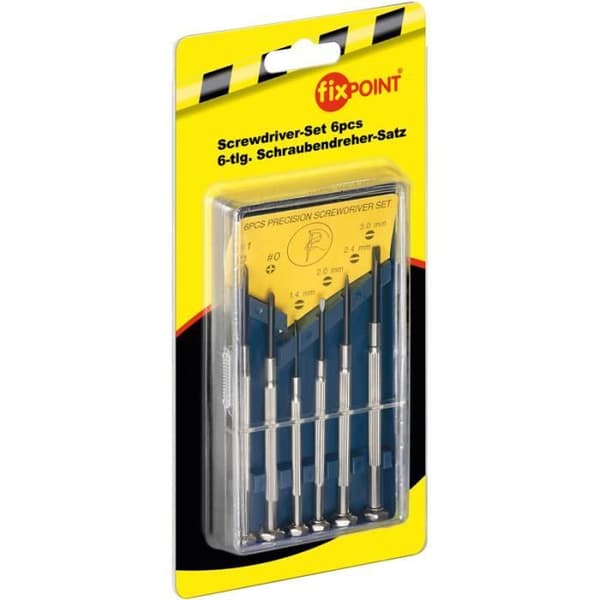 Set med 6 FIXPOINT-precisionsskruvmejslar - Drivruta 1,4/2,0/2,4/3,0 mm, korsskruvmejsel 0/1 mm