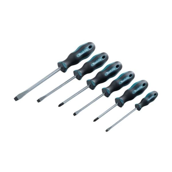Set med 6 platta och Pozi-skruvmejslar - MAKITA E-10512 - 2 års garanti