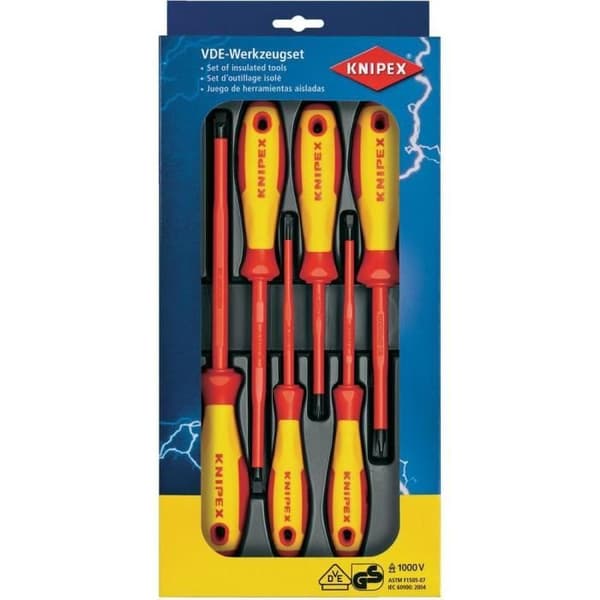 Set med 5 VDE-skruvmejslar Platt-/korsskruvmejsel PH Knipex 00 20 12 V01