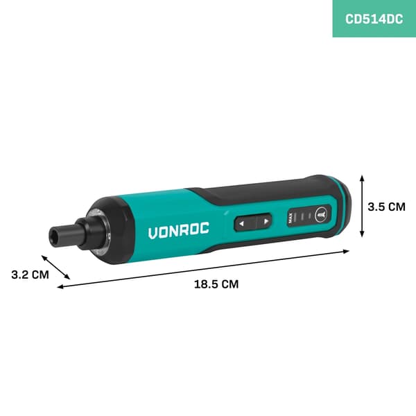 VONROC Skruetrækker 4V | Inkl. 15 bitsæt og USB-C kabel