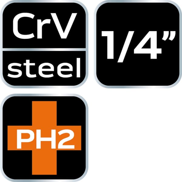 PH2 skruvmejselbits på 1/4" hylsa, kort, 37 mm