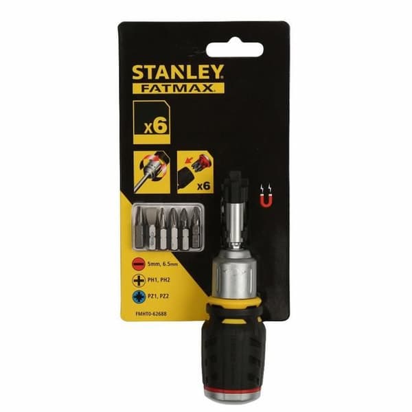 STANLEY kulspärrskruvmejsel - FATMAX + 6 PH, PZ, slitsade bitar - 40 tänders mekanism