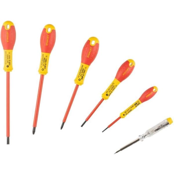 Set med 6 1000V isolerade skruvmejslar - STANLEY FATMAX - 0-65-443 - Elektriker + Pozidriv + Testare