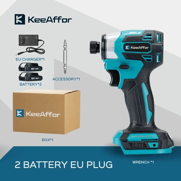 Borstlös elektrisk skruvdragare, maximalt vridmoment 688 N·m, tomgångshastighet 7200 varv/min,2 BATTERISETT