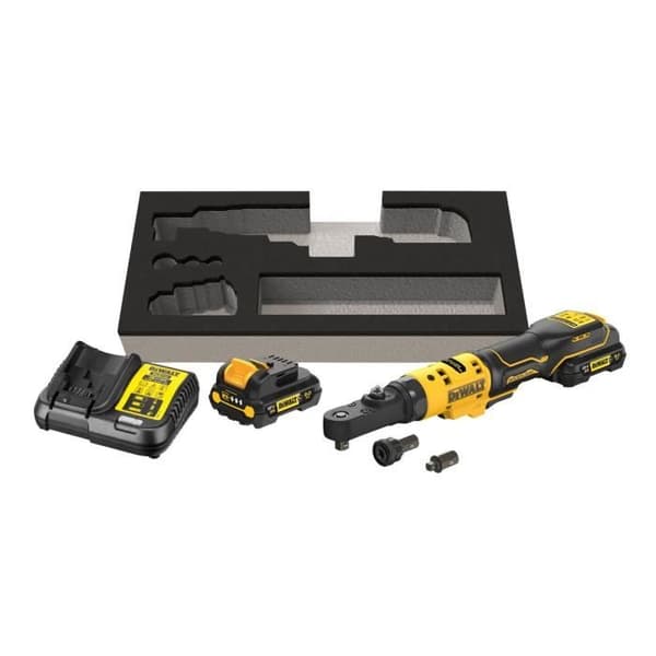 Nyckel med ratchet - DEWALT - XR 12V borstlös - 2 batterier 3.0Ah - Huvuden 1/4' och 3/8' - LED