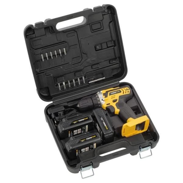 Batteridriven slagborrmaskin 20V + 3 Li-ion-batterier och skruvbits med förvaringsväska 1300mAh 20 volt 35Nm laddare