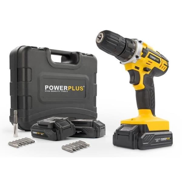 Batteridriven slagborrmaskin 20V + 3 Li-ion-batterier och skruvbits med förvaringsväska 1300mAh 20 volt 35Nm laddare