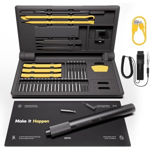 HOTO Precision Pro Elektrisk Skruvmejsel 48 i 1 med Magnetiska Bitar och Reparationsverktyg