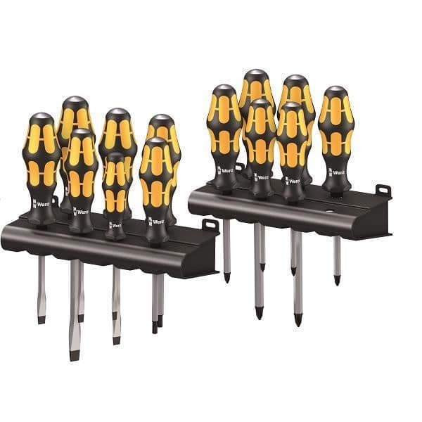 Set med 13 Kraftform Mejselskruvmejslar + Rack WERA 05133285001