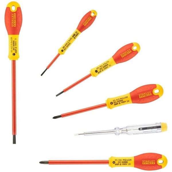 Set med 6 1000V isolerade skruvmejslar - STANLEY FATMAX - 0-65-441 - Elektriker + Philipps + Testare