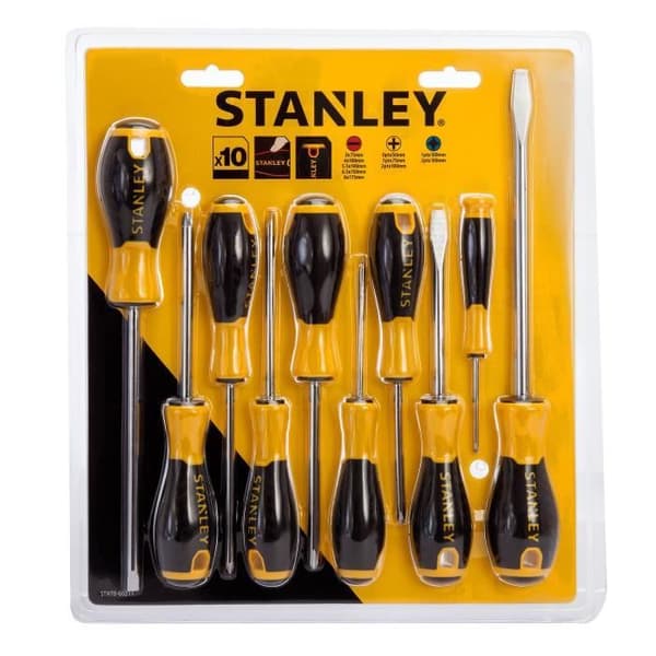 10-delars STANLEY Essential skruvmejselsats - Handtag i termoplastisk resin - Phillips, Schlitz och Pozi