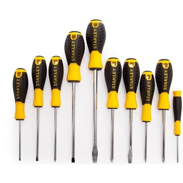 10-delars STANLEY Essential skruvmejselsats - Handtag i termoplastisk resin - Phillips, Schlitz och Pozi