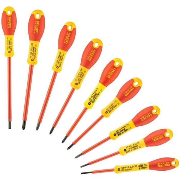 Set med 10 skruvmejslar - STANLEY FATMAX - FMHT62573-0 - Isolerad 1000V - Elektriker + Phillips + Pozidriv + Tester