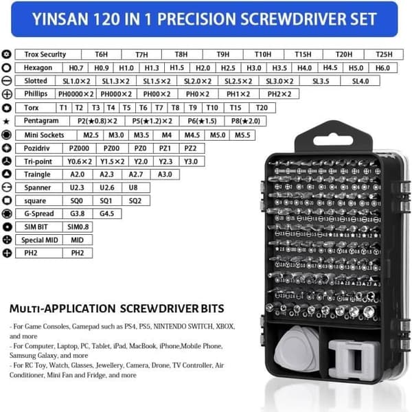 YINSAN Kit för Precision Skruvmejslar 120 i 1 Svart