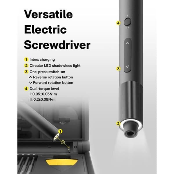 Elektrisk skruvdragarsats - HOTO - 48 i 1 - Magnetiska bits - LED-lampa - Typ C-laddning