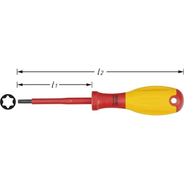 Hazet Elektriker skruvmejsel - Inre TORX-profil - Storlek: T 30 - Total längd: 210 mm - 810VDE-T30
