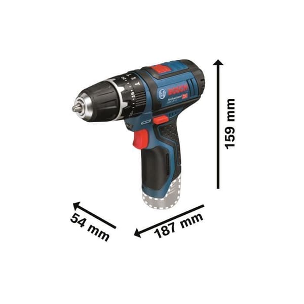 Bosch Professional GSB 12V-15 slagboremaskine/-skruemaskine, 2 x 2Ah og 4Ah batterier, 1 oplader og tilbehørssæt - 06019B690G