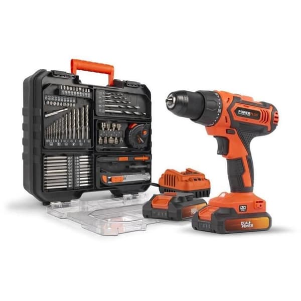 20V batteridrevet boremaskine med 2 x 20V batterier, 1 oplader og kuffert - dobbelt strømforsyning - POWDP15301