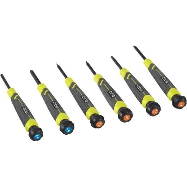 Set med 6 precisionsskruvmejslar - RYOBI - SL1, SL2, SL3, PH1, PH0, SL2