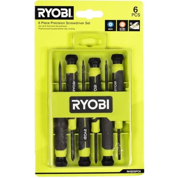 Set med 6 precisionsskruvmejslar - RYOBI - SL1, SL2, SL3, PH1, PH0, SL2