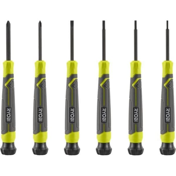 Set med 6 precisionsskruvmejslar - RYOBI - SL1. SL2. SL3. PH1. PH0. SL2
