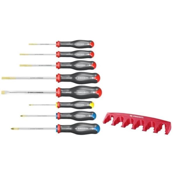 Set med 8 FACOM Protwist-skruvmejslar - AT.8PB - Spår/Prozidriv/Phillips - Grå